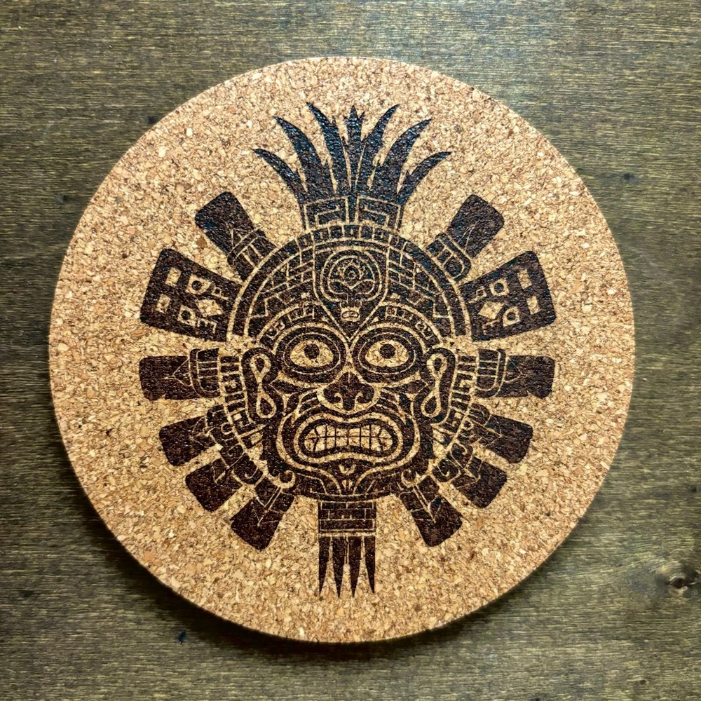 Aztec Clipart 14 Laser Engraved Cork Coaster
